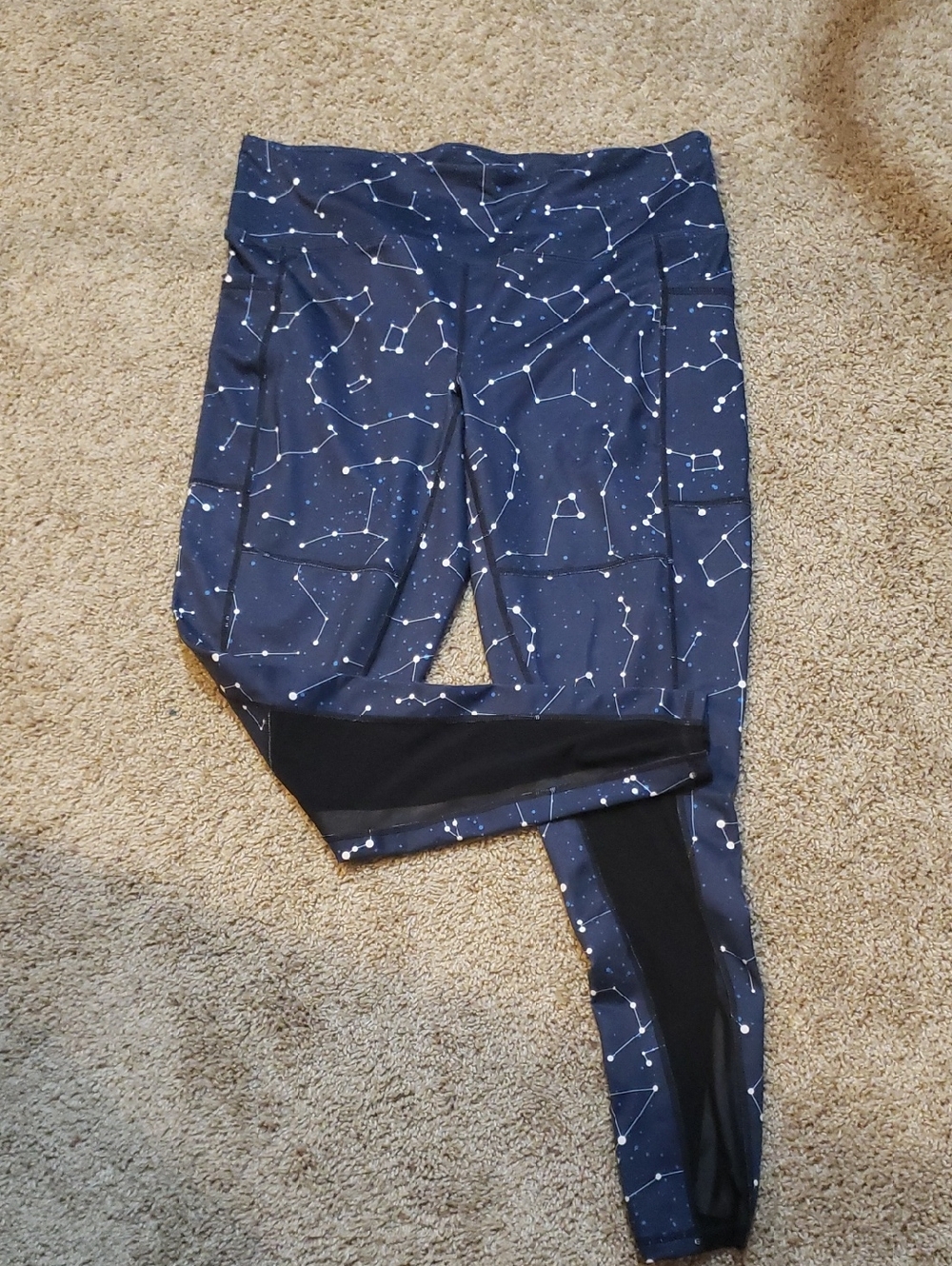 Navy Constellation Print Leggings w/ Black Panels